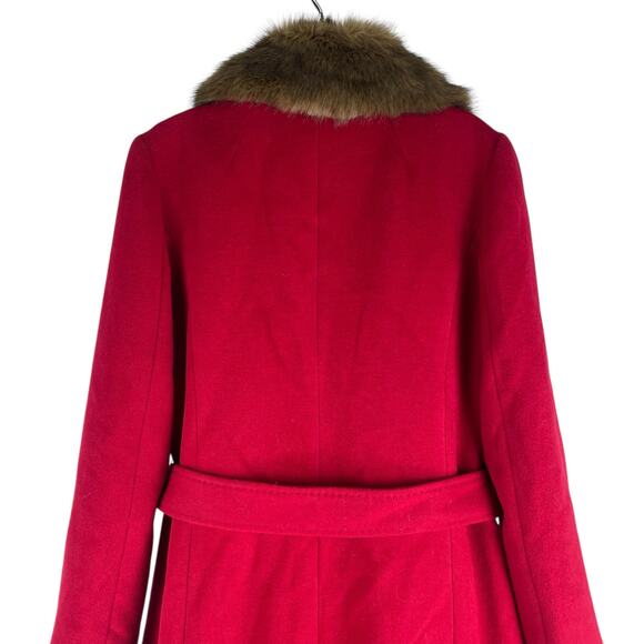 Talbots Wool Blend Belted Long Coat Removable Fur Collar Red Size 6 - Picture 8 of 10